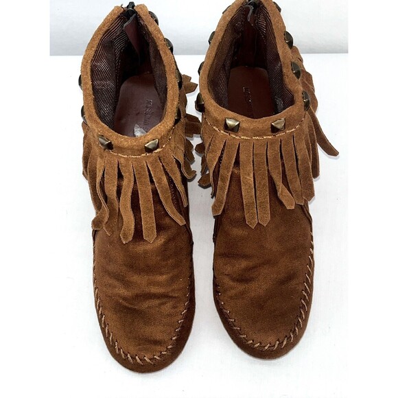 Mossimo Supply Co Moccasin Womens 8.5 Studded Wedge Fall Fringe Zipper Booties - Picture 7 of 8